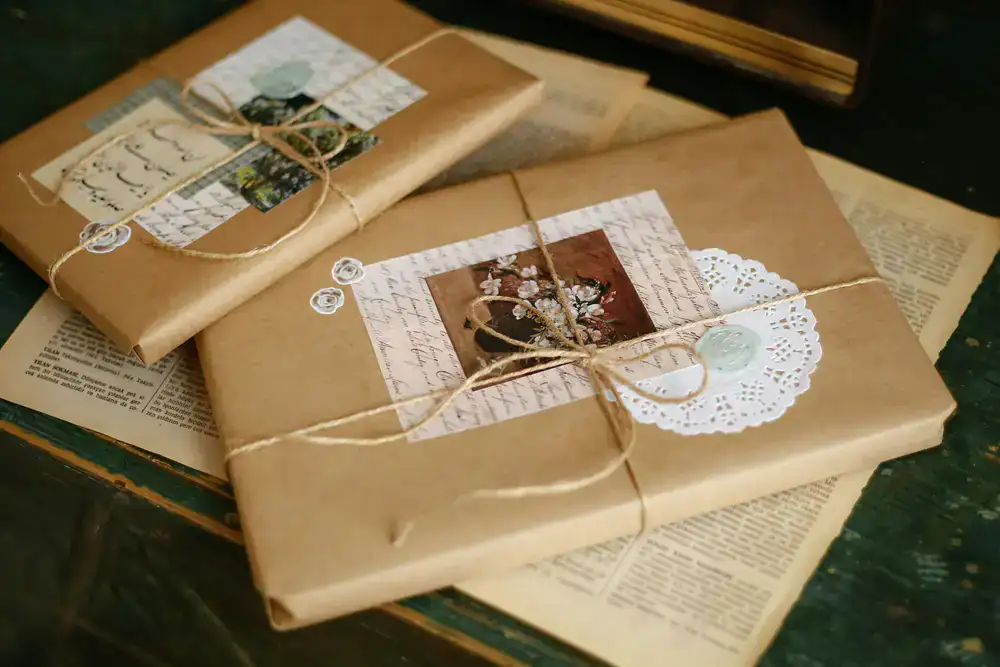 Beautifully wrapped items with natural twine