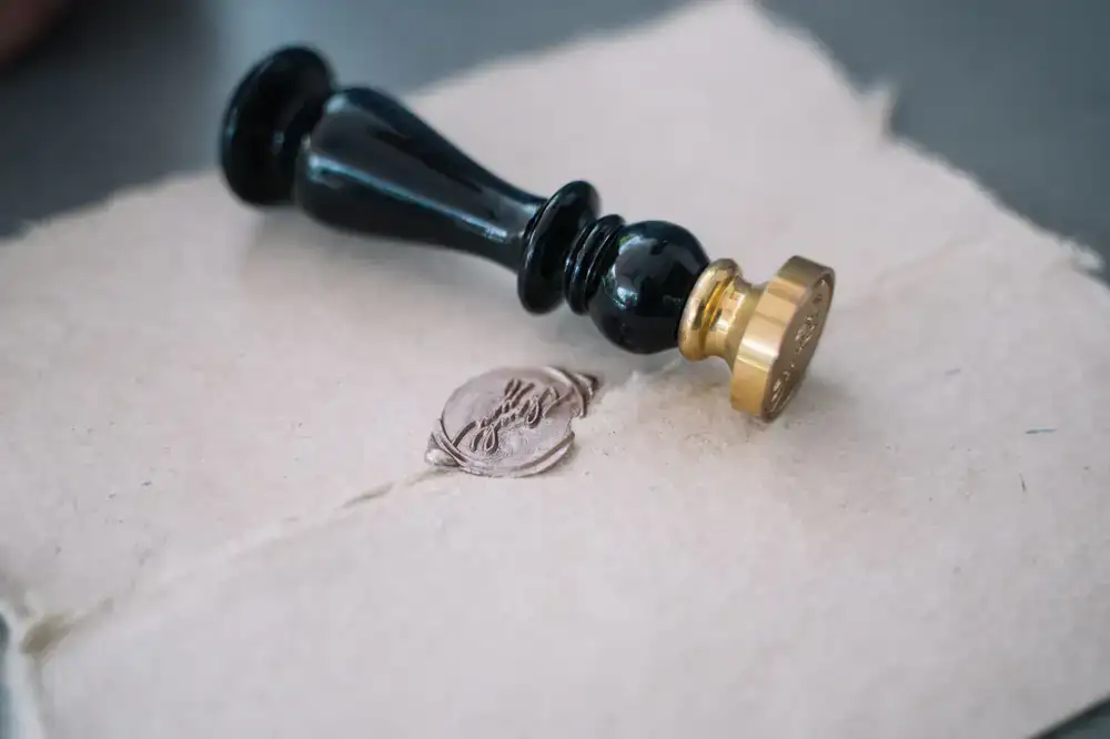 Close up of artisan writing tools and wax seals